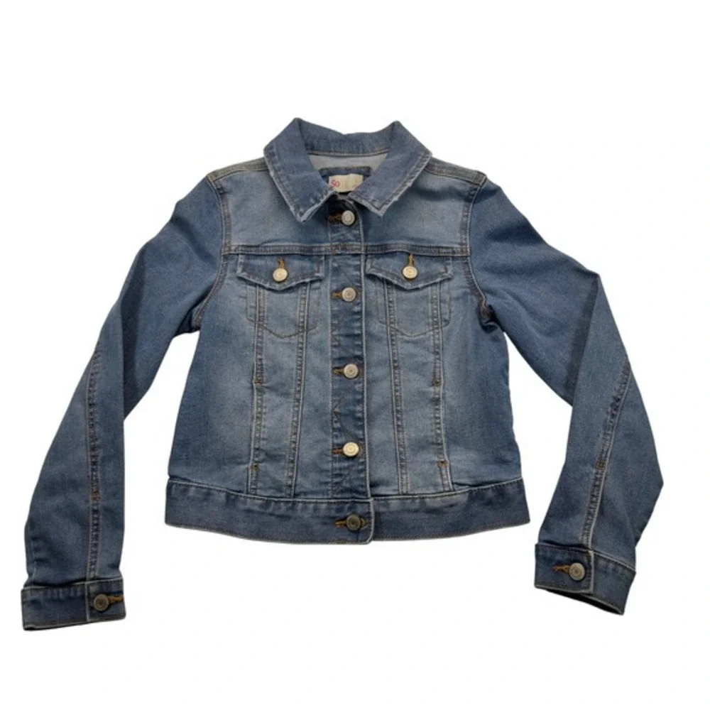 SO Denim Jacket Girls Large Blue Jean Trucker Button Front Cotton Kids‎